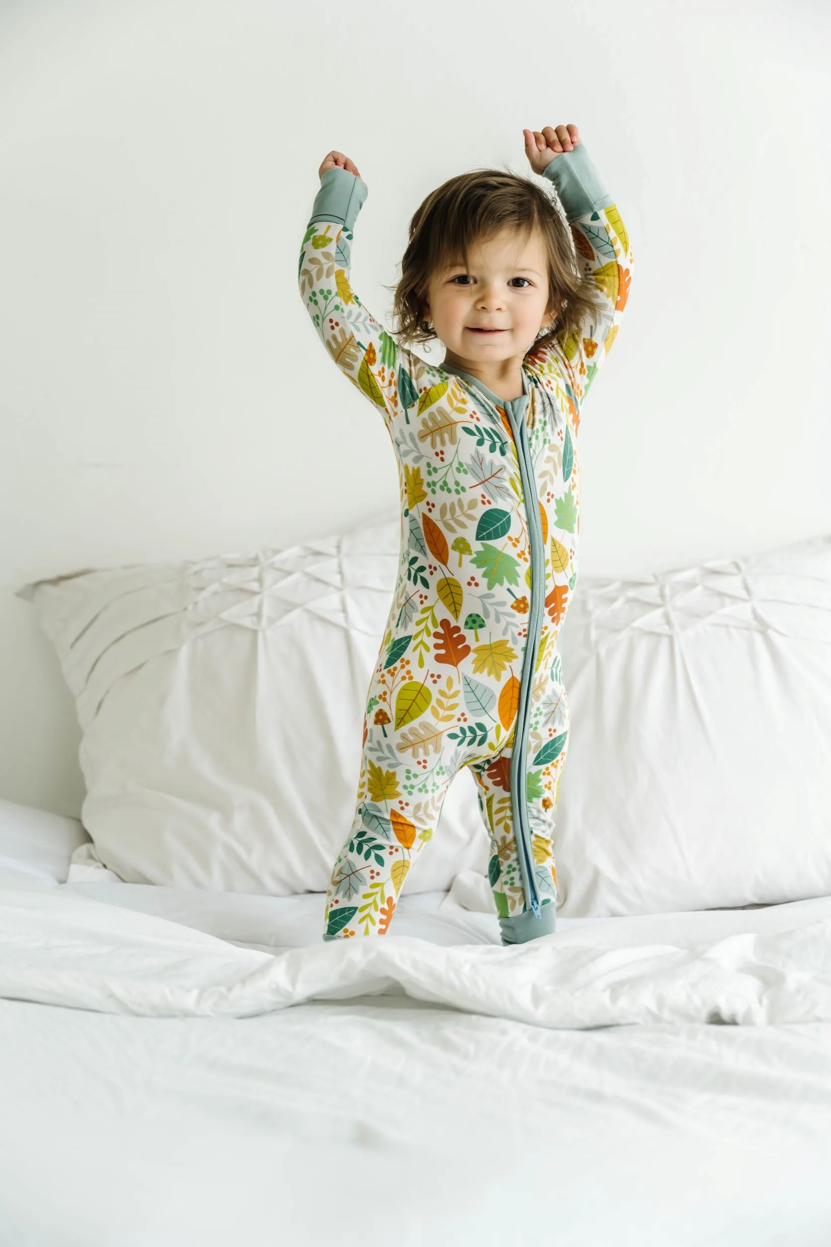 Little Sleepies Warm Taupe Fall Leaves Convertible Romper/Sleeper