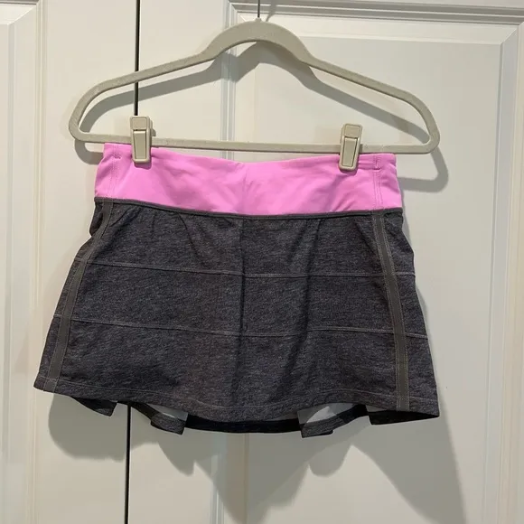 Lululemon Heathered Texture Printed Grey Deep Coal Vintage Pink Pace Rival Skirt