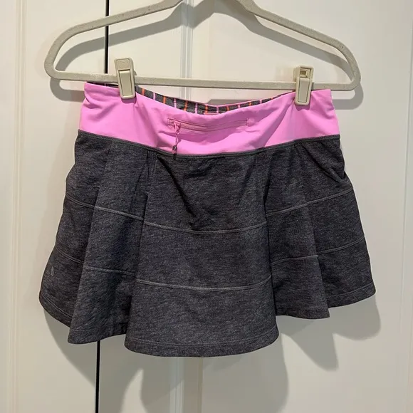 Lululemon Heathered Texture Printed Grey Deep Coal Vintage Pink Pace Rival Skirt