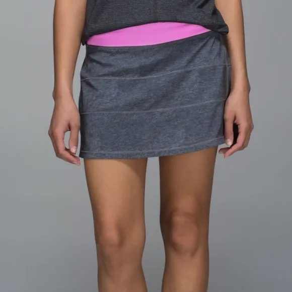 Lululemon Heathered Texture Printed Grey Deep Coal Vintage Pink Pace Rival Skirt