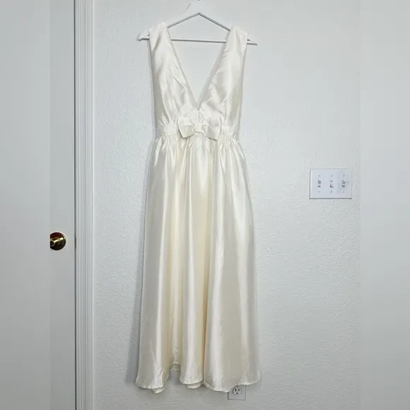 LuLus Elegant Destiny Cream Bow Midi Dress