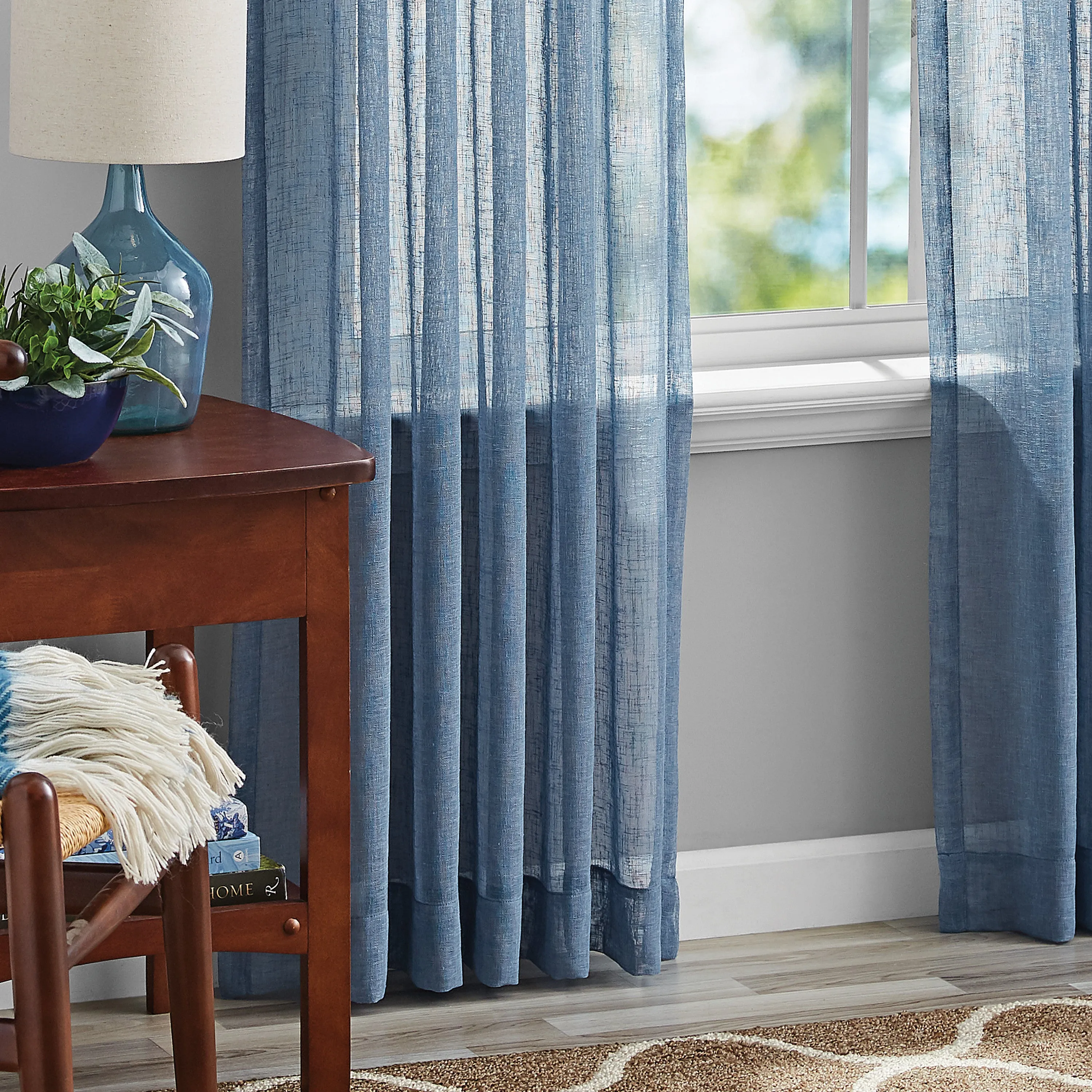 Mainstays Bel Air Polyester Sheer Rod Pocket Single Curtain Panel, Blue, 50"X84"