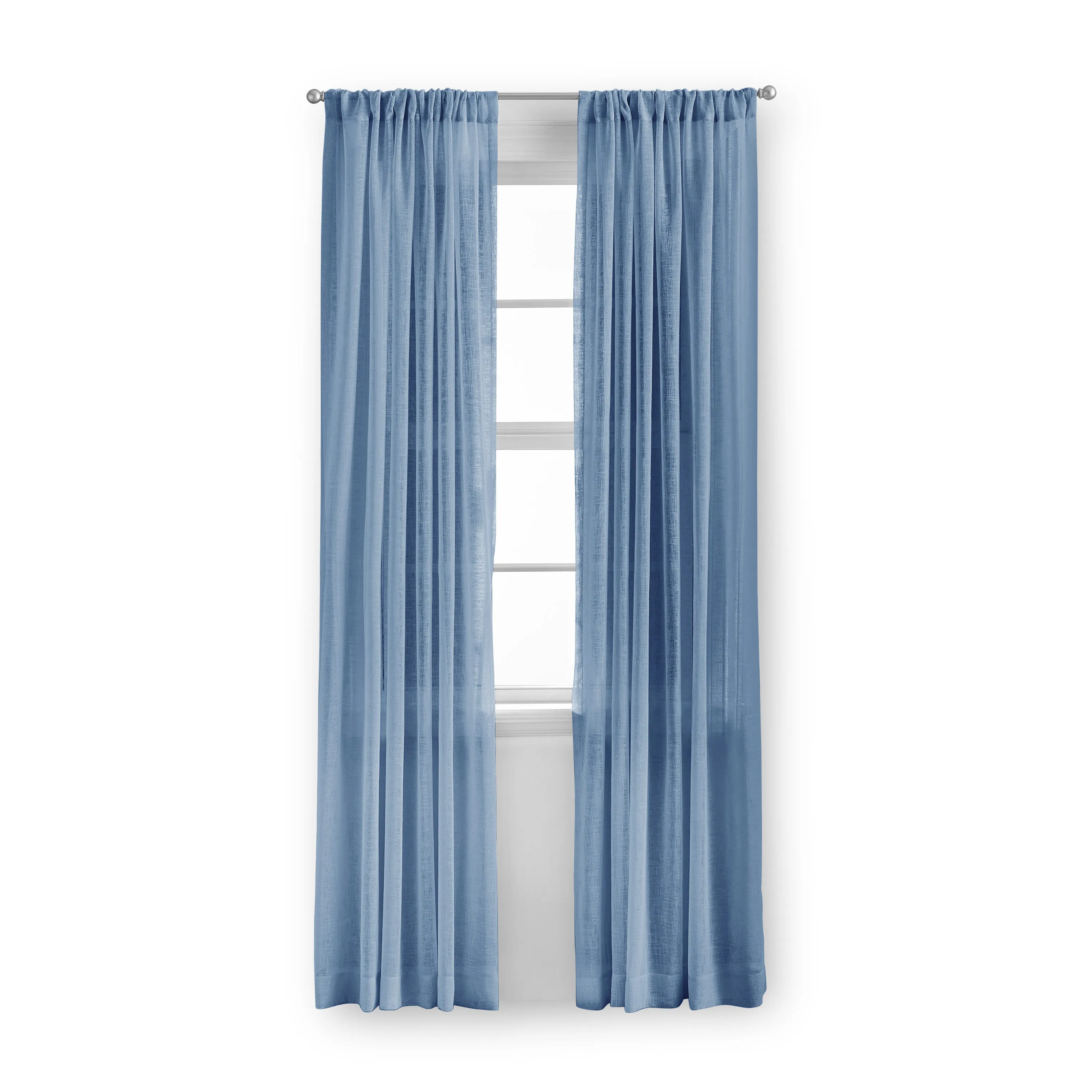 Mainstays Bel Air Polyester Sheer Rod Pocket Single Curtain Panel, Blue, 50"X84"
