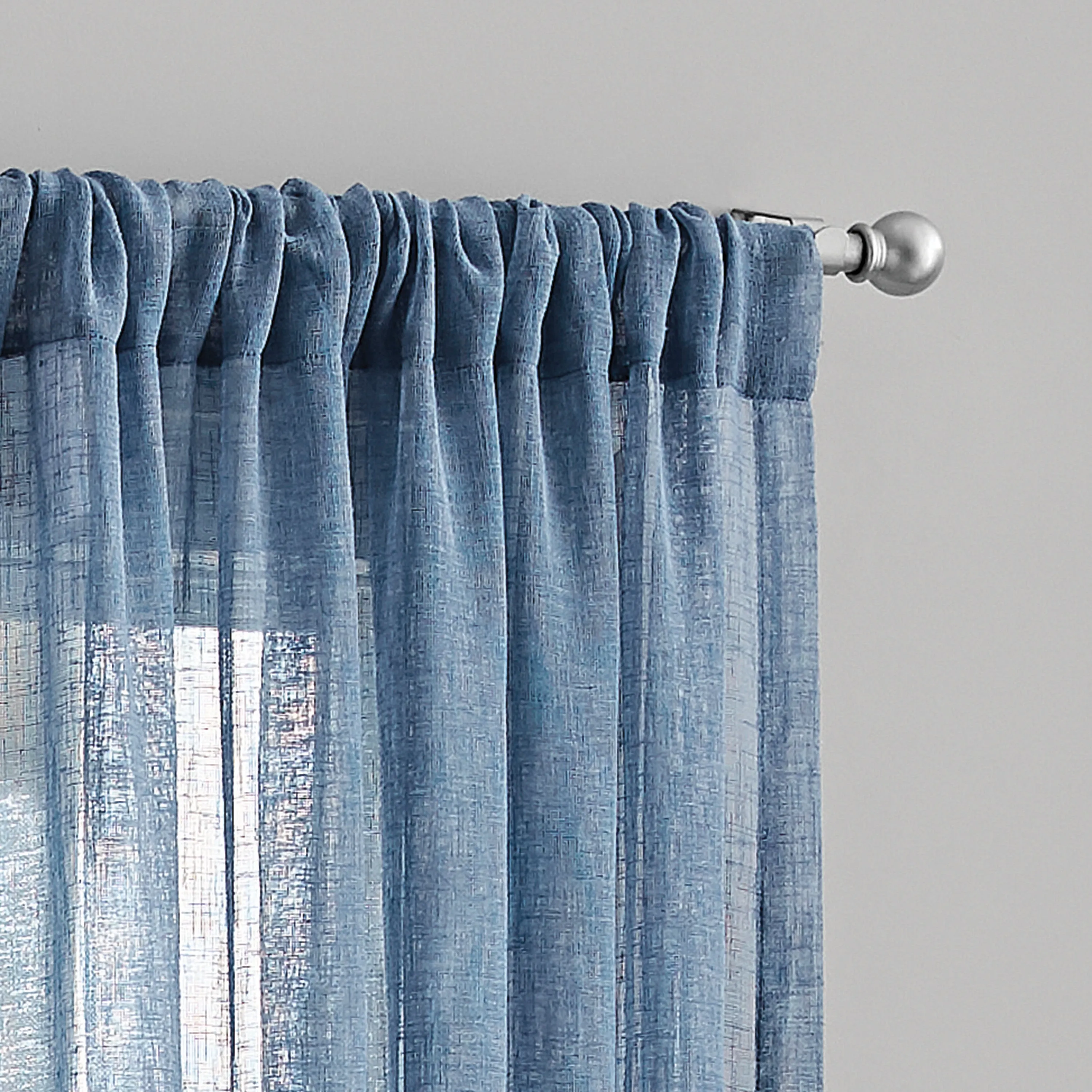 Mainstays Bel Air Polyester Sheer Rod Pocket Single Curtain Panel, Blue, 50"X84"