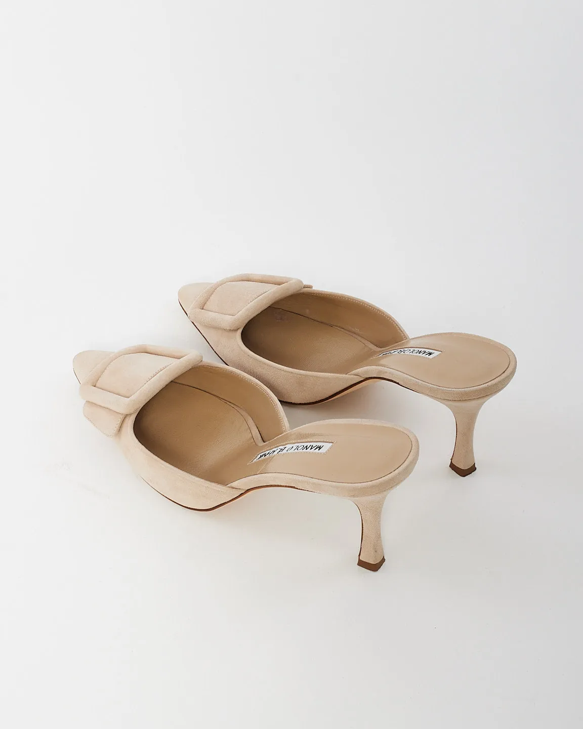 Manolo Blahnik Beige Suede Maysale 75mm Mule Pumps - 38