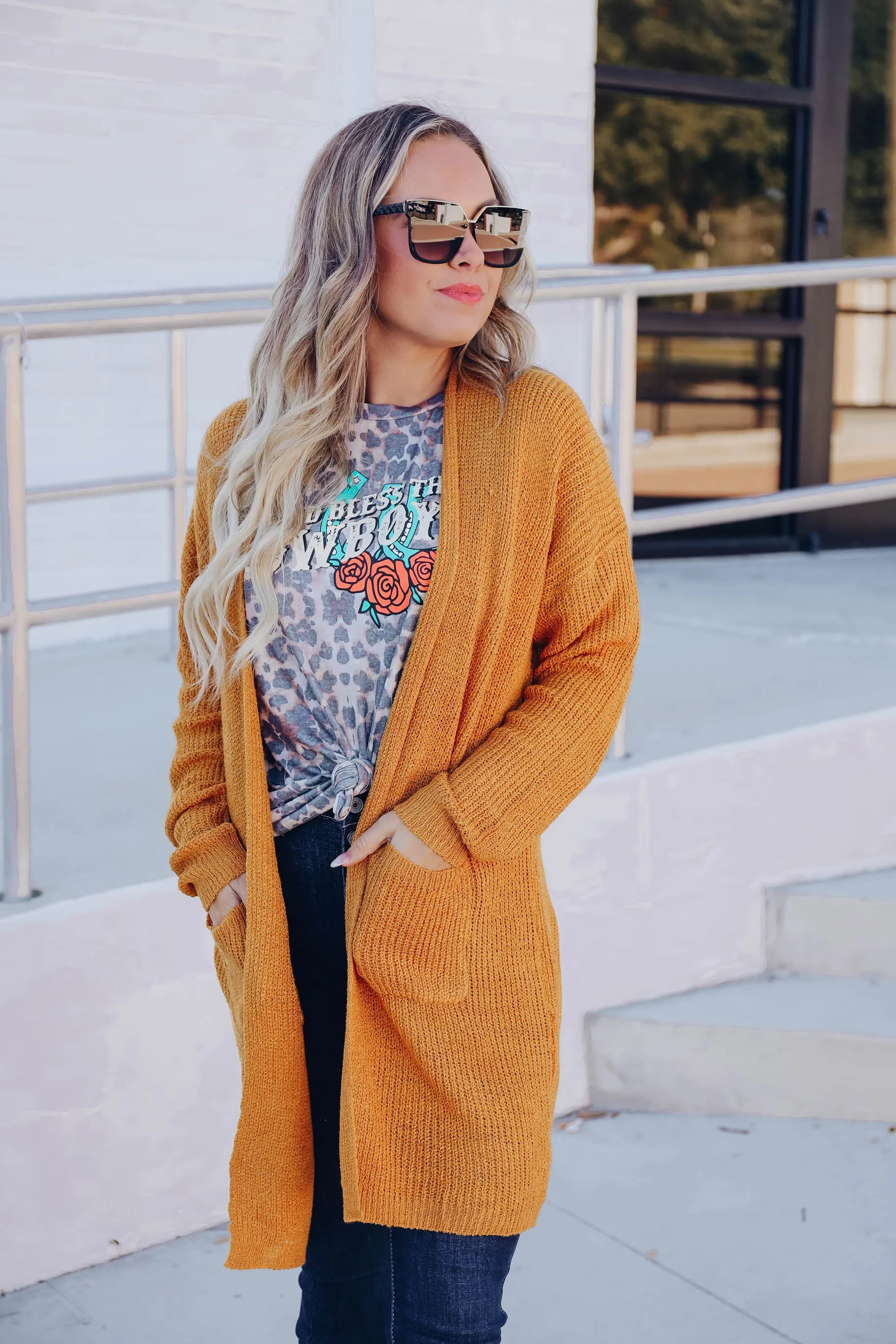 Maria Knit Open Front Cardigan - Mustard