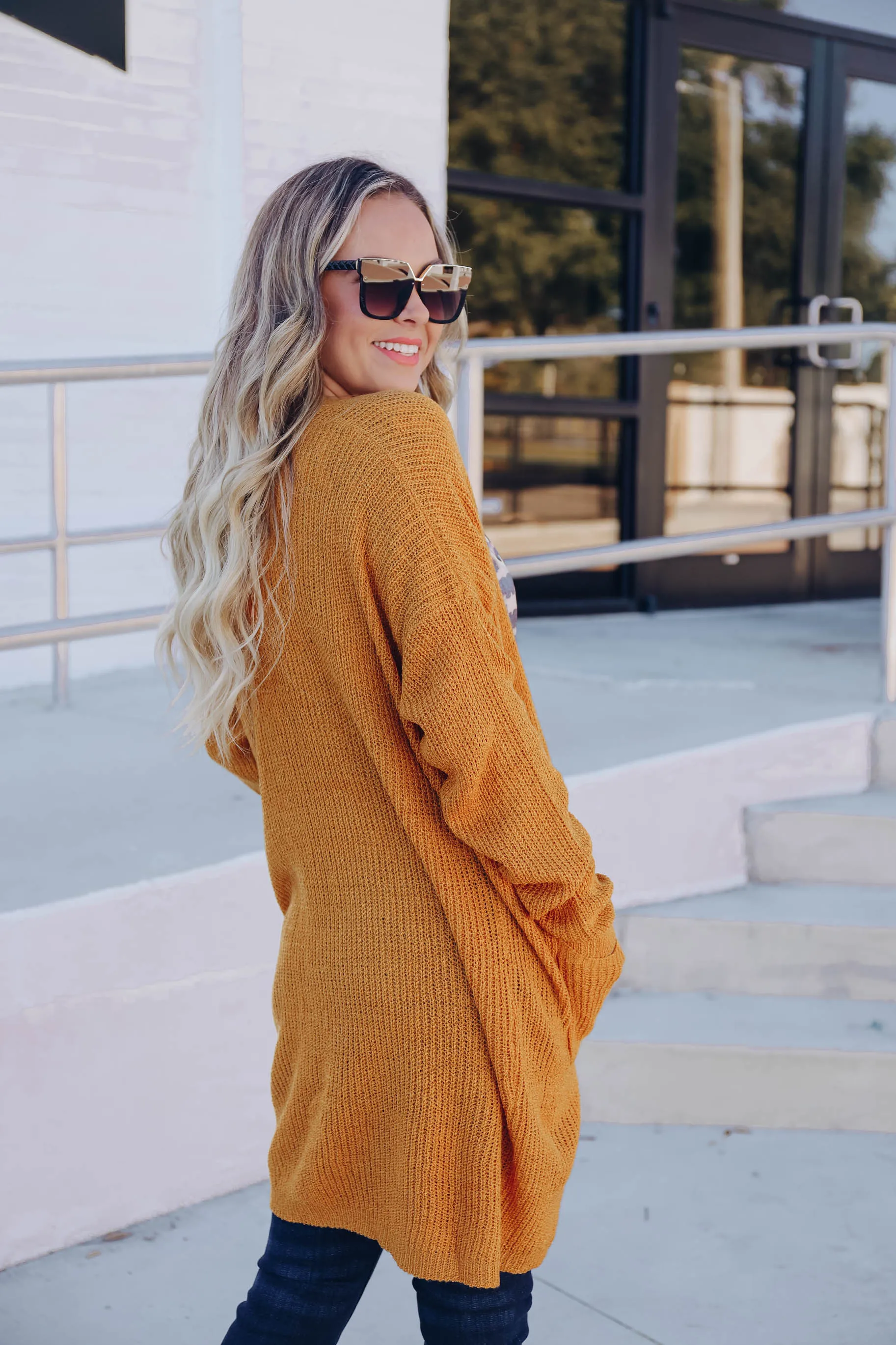 Maria Knit Open Front Cardigan - Mustard
