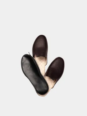 Men's brown travel slippers with case Model 1214 Flotar Leather