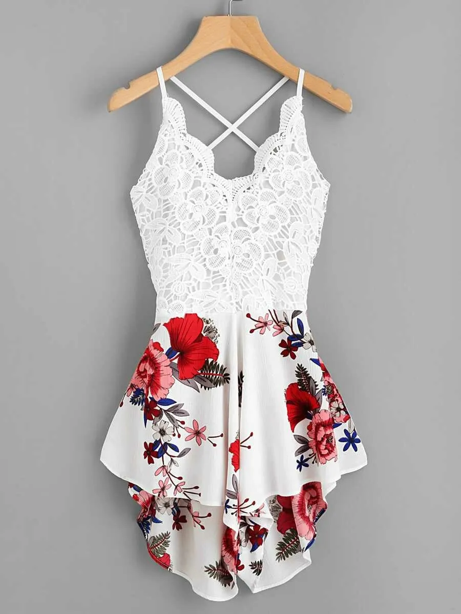 New Stunning Crochet Lace Floral Print Self-Tie Romper, great to take on vacation, Shein, sz S! Rated 4.79 out of 5 stars, Fits True!