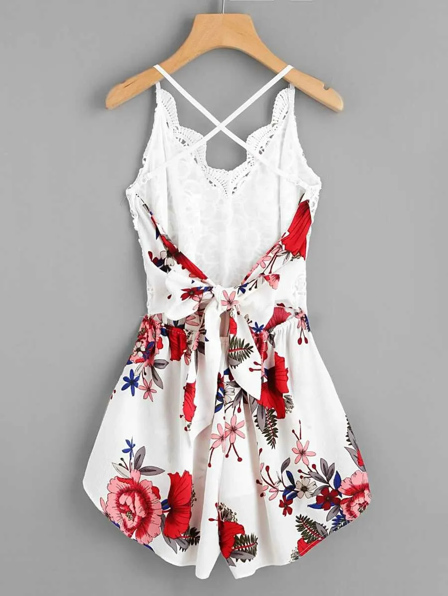 New Stunning Crochet Lace Floral Print Self-Tie Romper, great to take on vacation, Shein, sz S! Rated 4.79 out of 5 stars, Fits True!