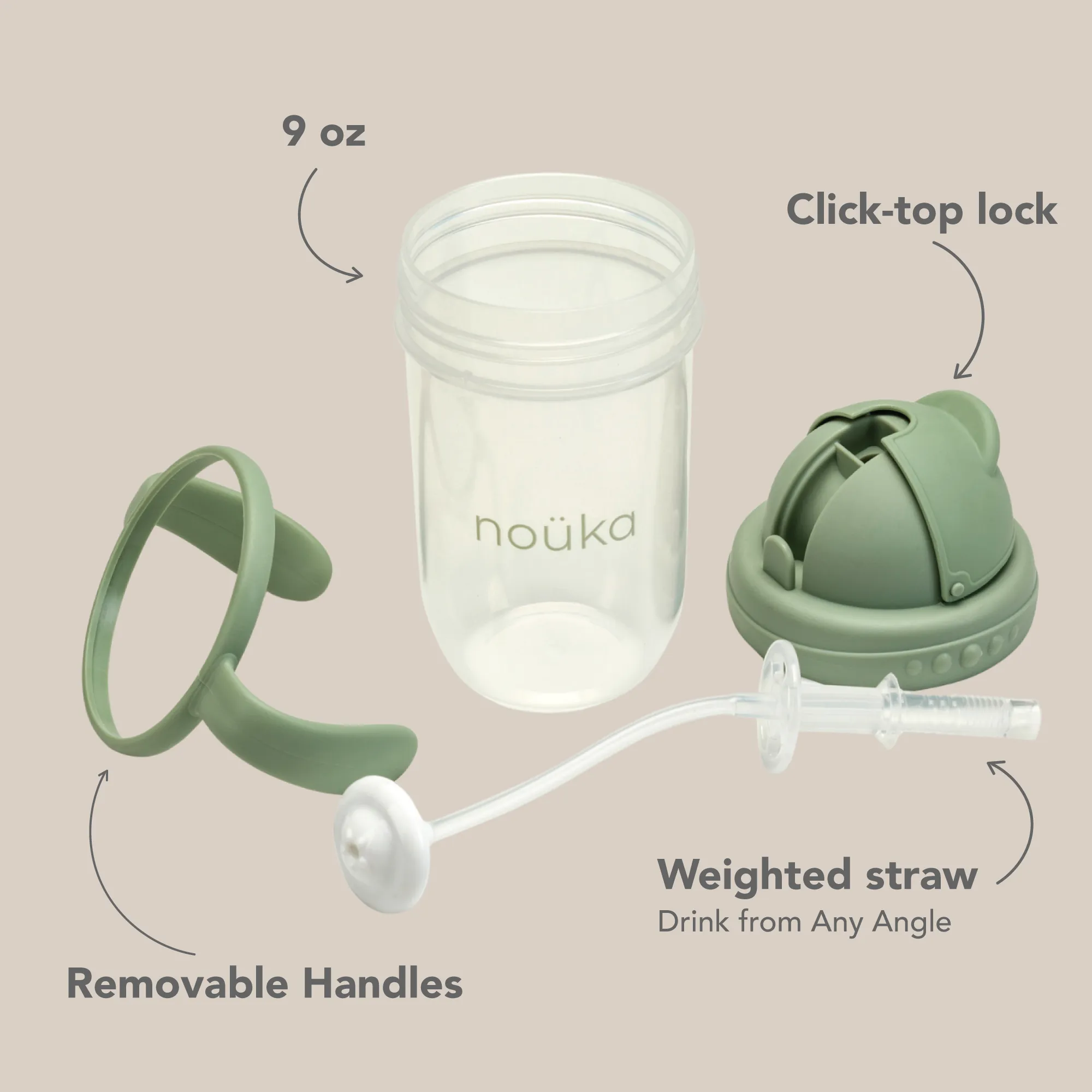 noüka Non-Spill Weighted Straw Cup  9 oz - Moss (Min. of 2 PK, Multiples of 2 PK)