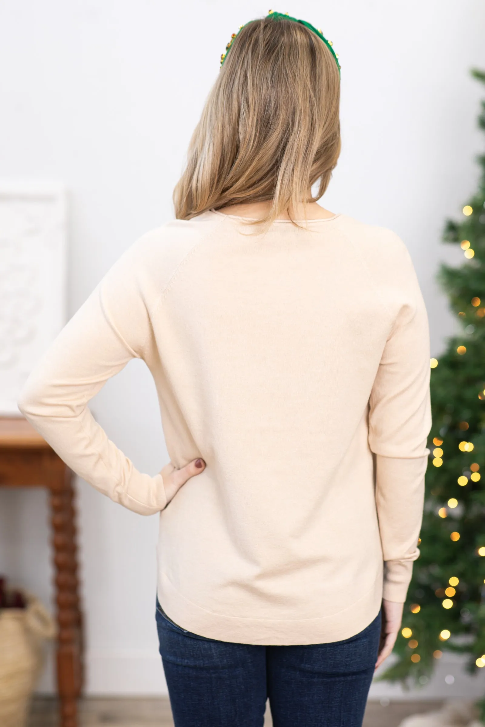 Oatmeal Raglan Sleeve Lightweight Sweater