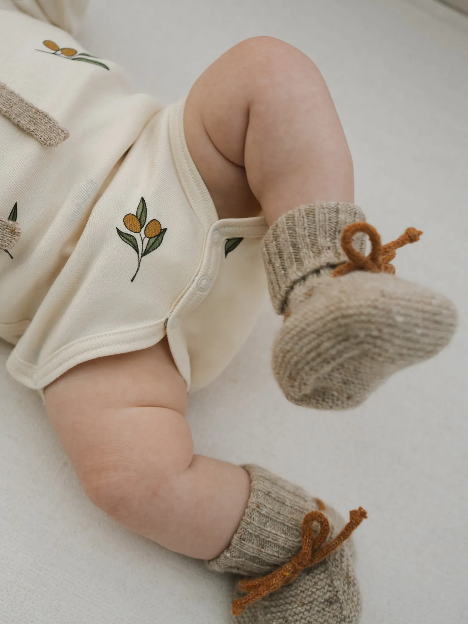 Oatmeal Wool Booties with Pecan Ties