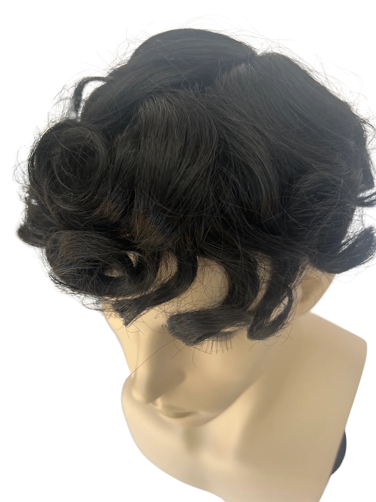 Off Black Free Parting Hair System for Men Toupee Hairpiece Wavy Natural Lightweight Breezy