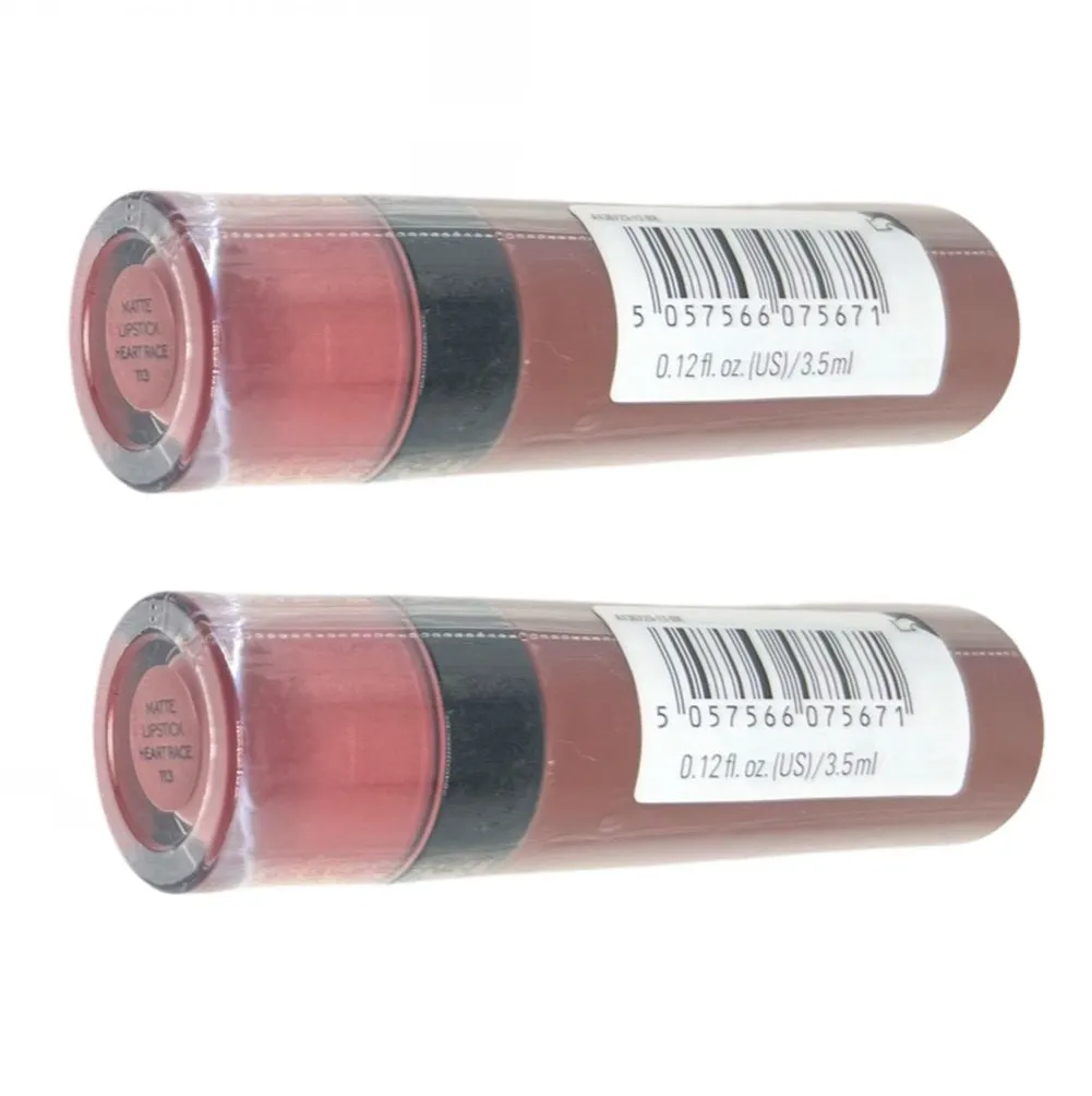 Pack of 2 Makeup Revolution Beauty Matte Lipstick, Heart Race 113