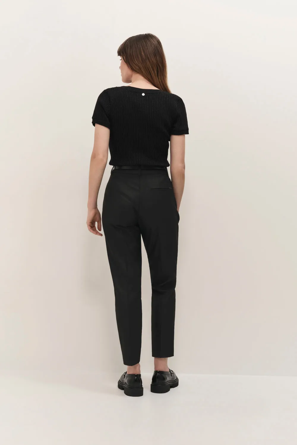 PAN - Pantalon cigarette noir enduit taille haute 7/8e