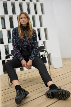 PAN - Pantalon cigarette noir enduit taille haute 7/8e
