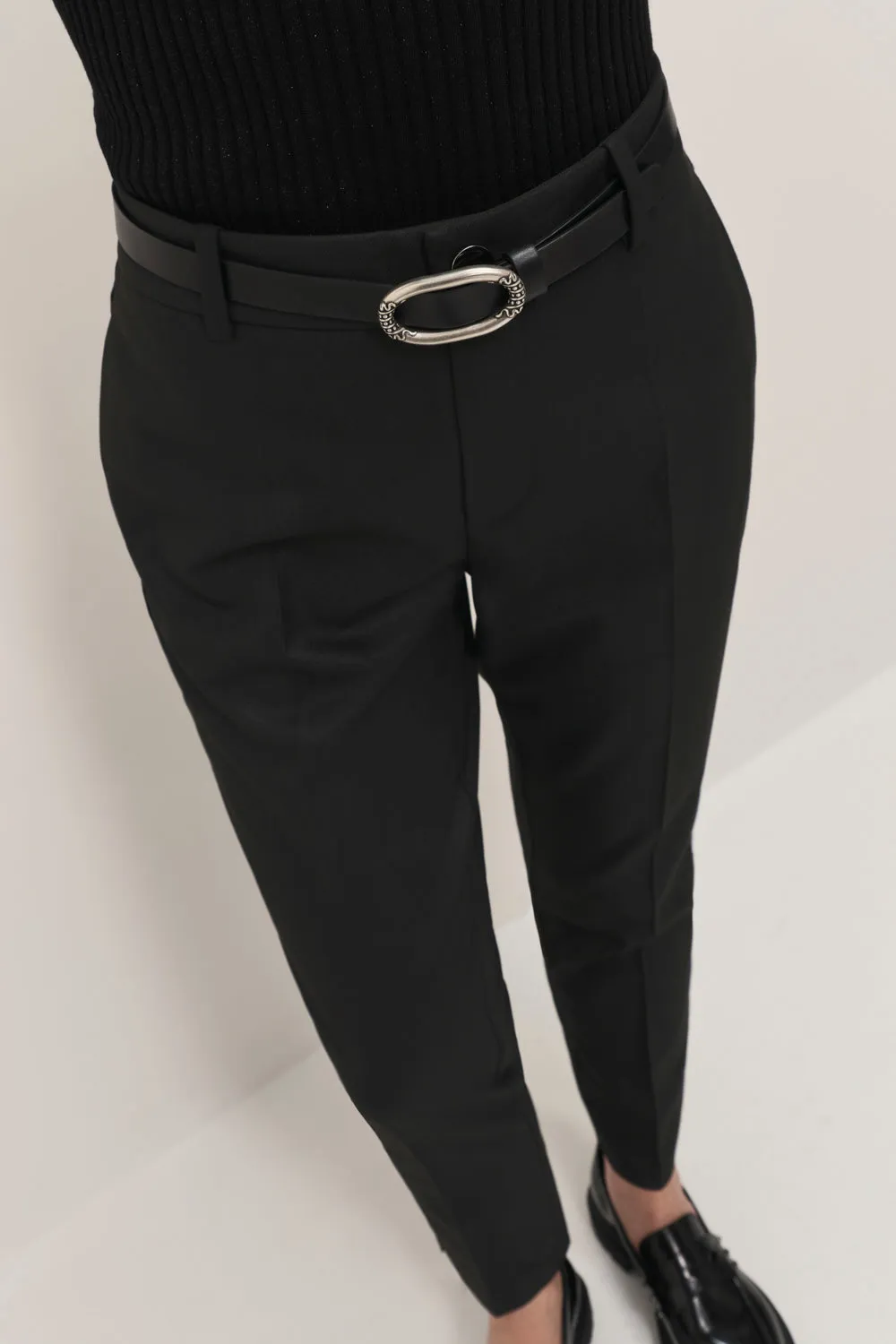 PAN - Pantalon cigarette noir enduit taille haute 7/8e