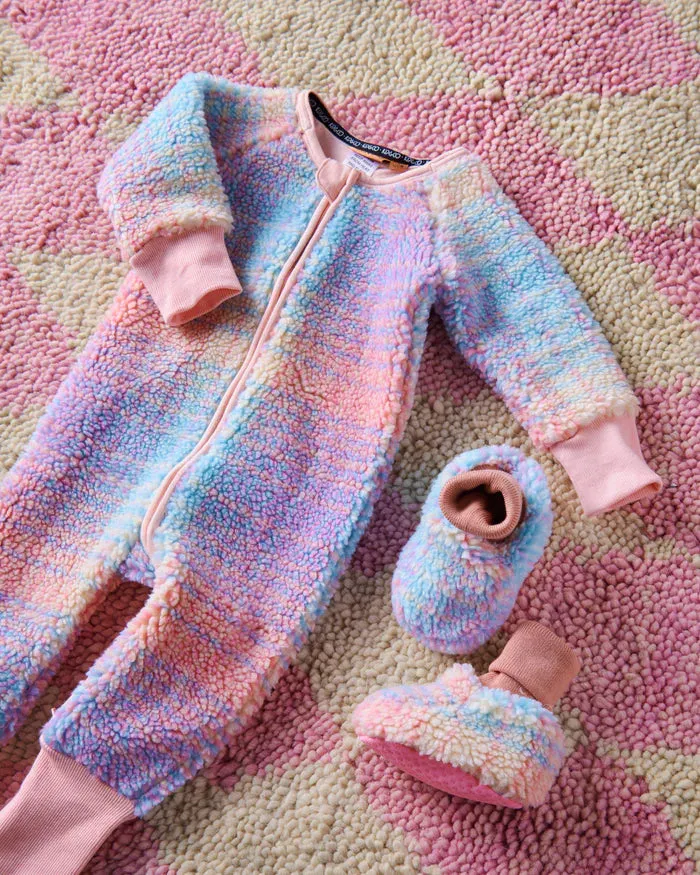 Pastel Dreams Tartan Sherpa Long Sleeve Zip Romper | Kip & Co