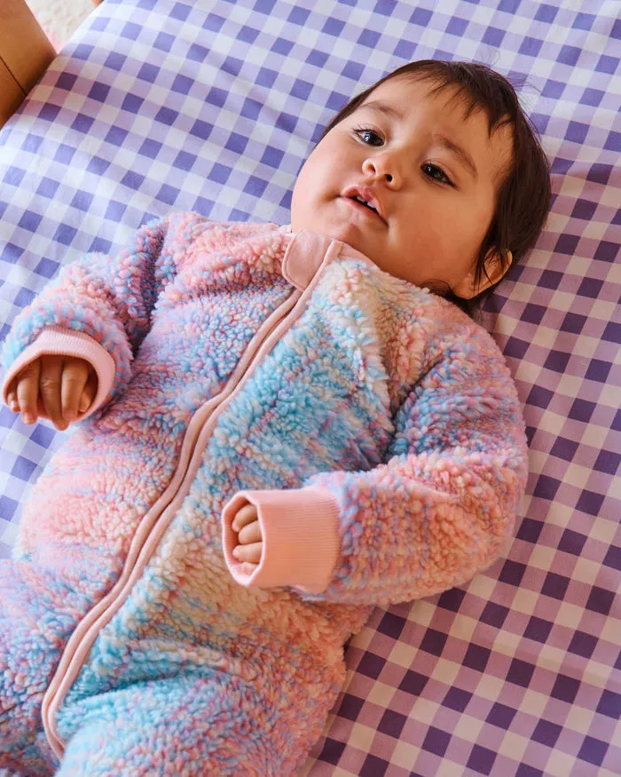 Pastel Dreams Tartan Sherpa Long Sleeve Zip Romper | Kip & Co