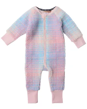Pastel Dreams Tartan Sherpa Long Sleeve Zip Romper | Kip & Co