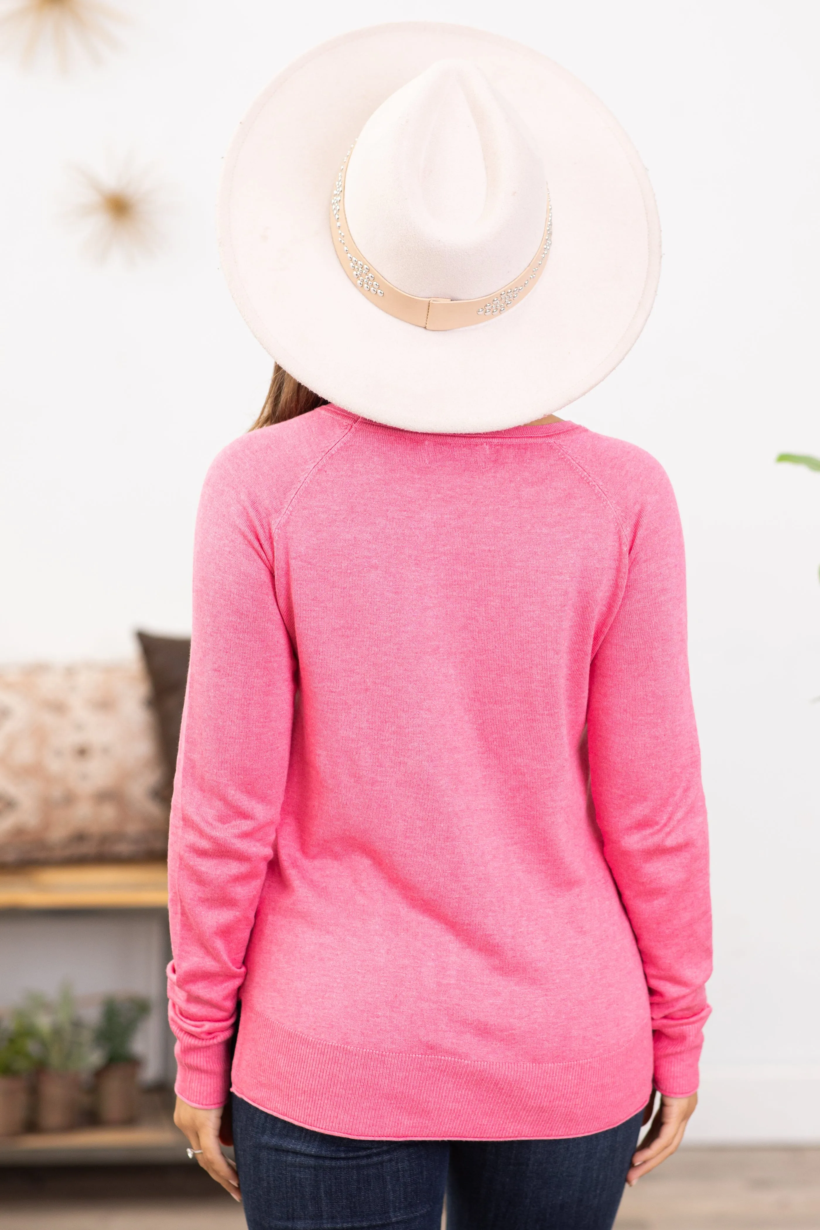 Pink Lightweight Sweater With Side Slit