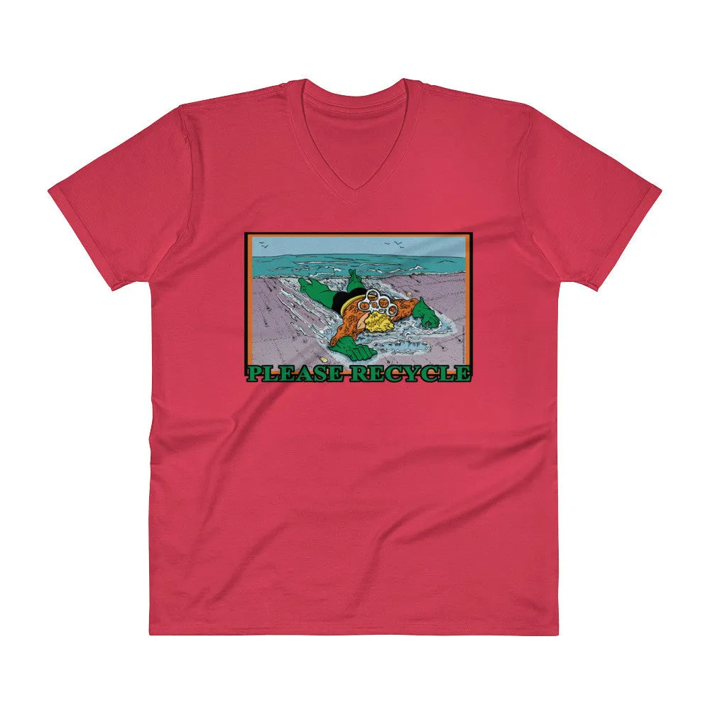 Please Recycle Superhero V-Neck T-Shirt