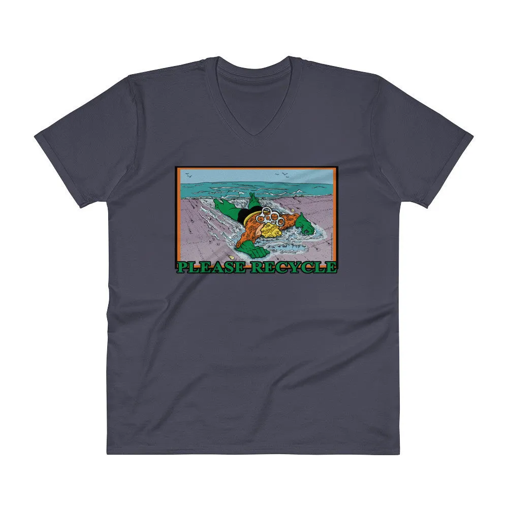 Please Recycle Superhero V-Neck T-Shirt