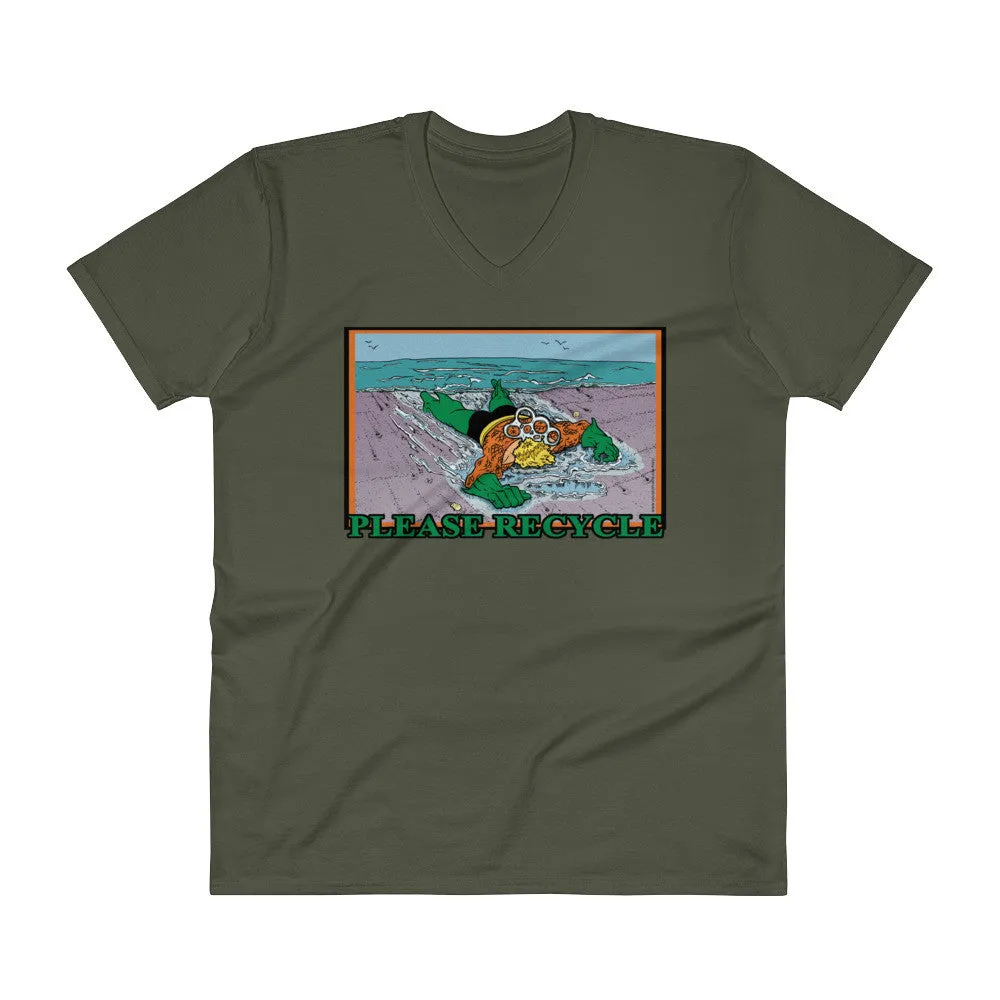 Please Recycle Superhero V-Neck T-Shirt