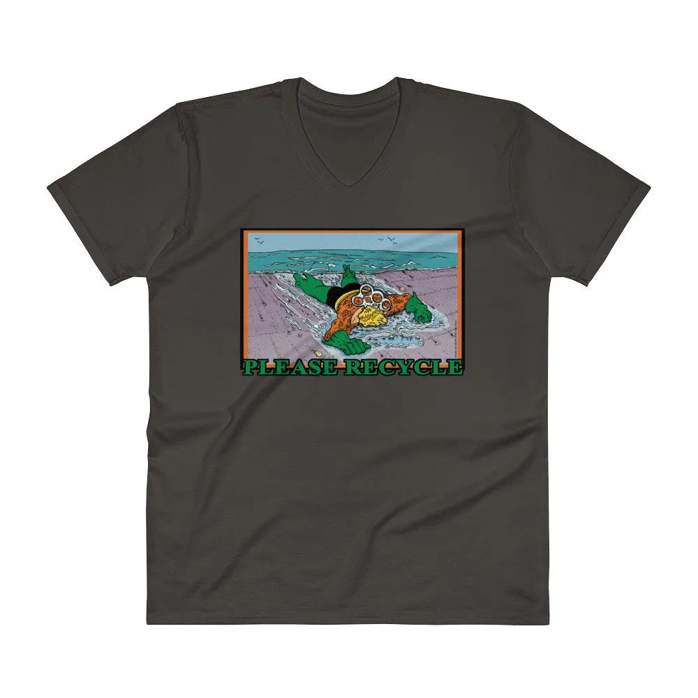 Please Recycle Superhero V-Neck T-Shirt