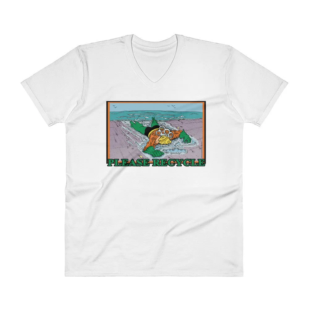 Please Recycle Superhero V-Neck T-Shirt