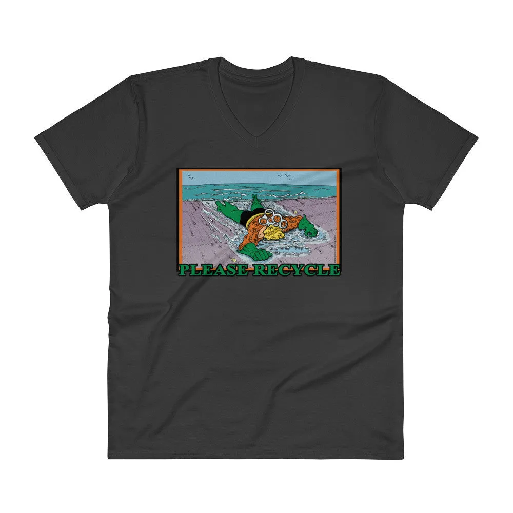 Please Recycle Superhero V-Neck T-Shirt