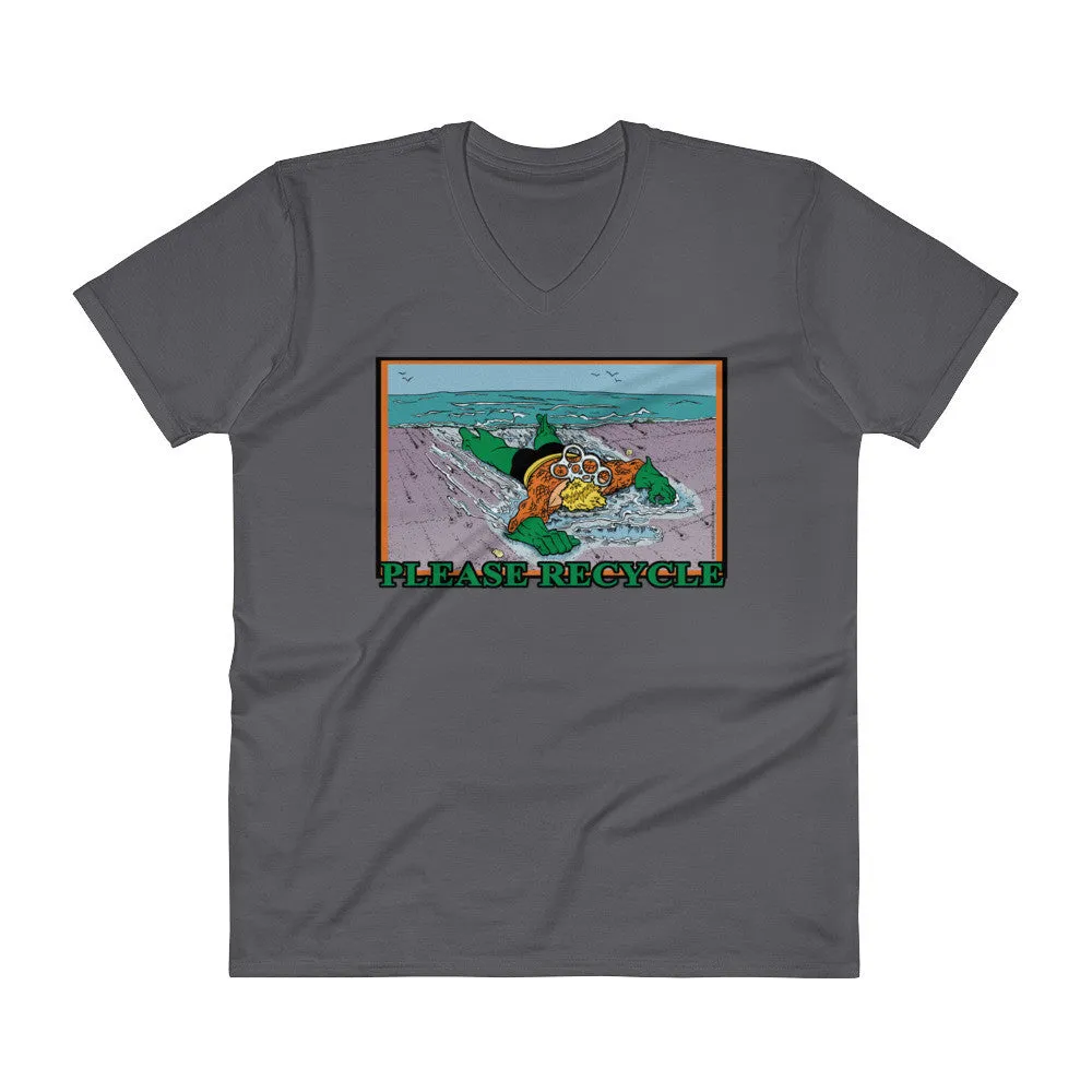 Please Recycle Superhero V-Neck T-Shirt
