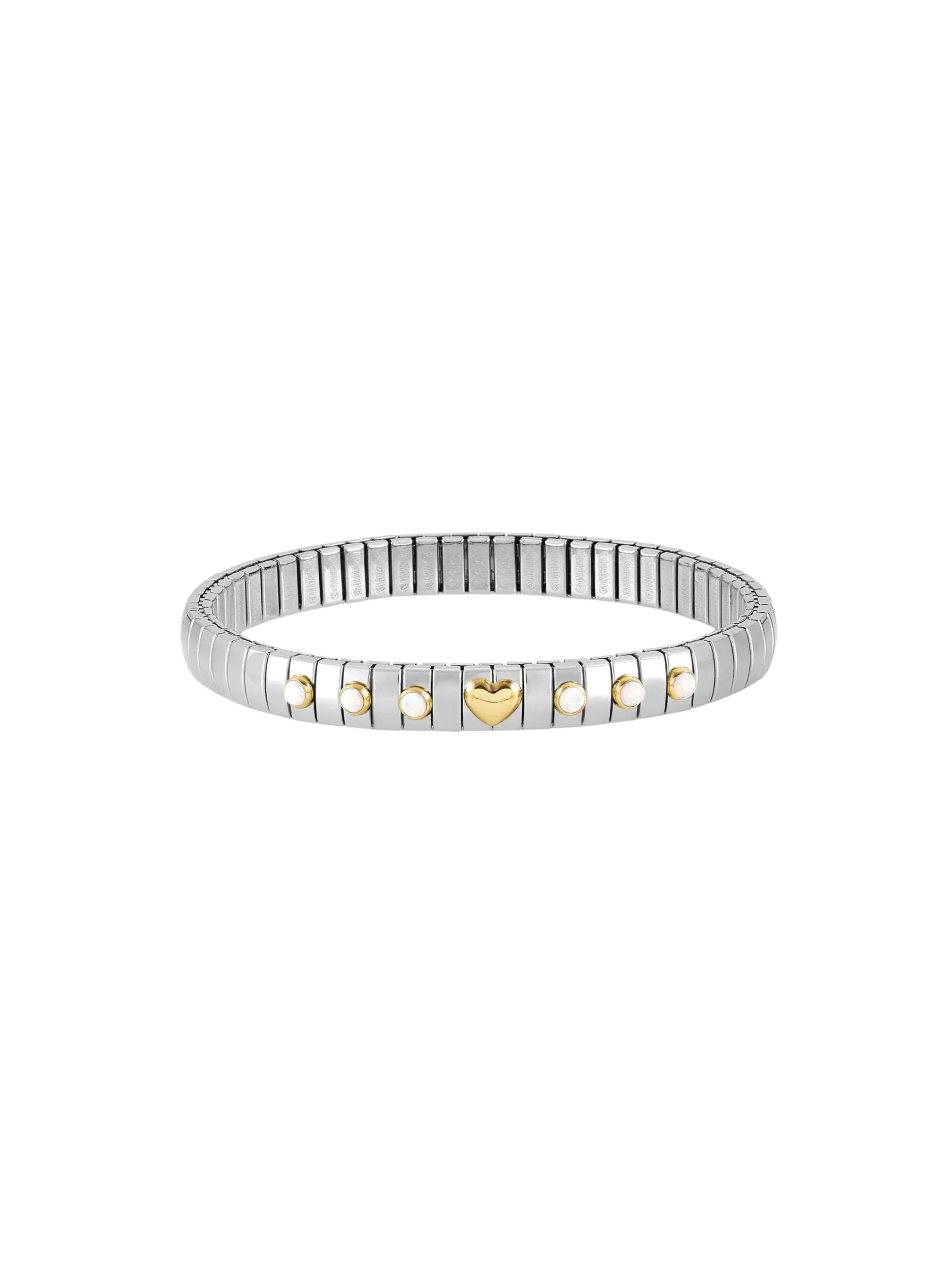Pulsera Flexible Corazon Dorado Con Perlas
