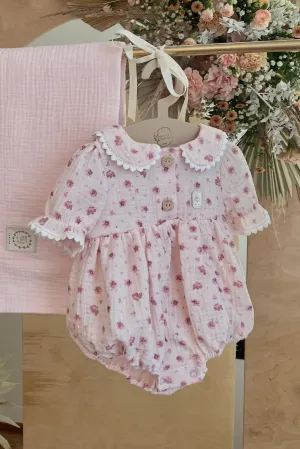"Salina" Apricot & Dusky Pink Floral Romper