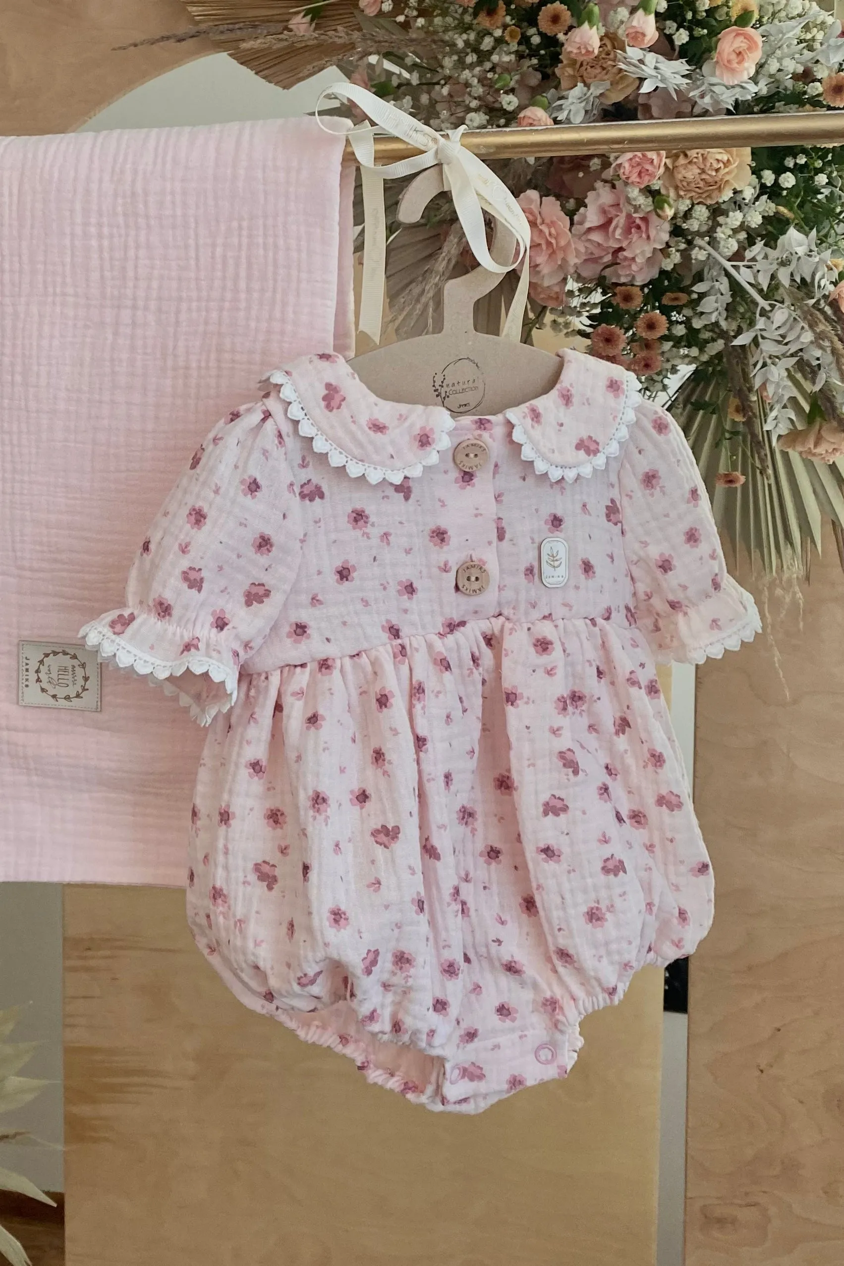 "Salina" Apricot & Dusky Pink Floral Romper