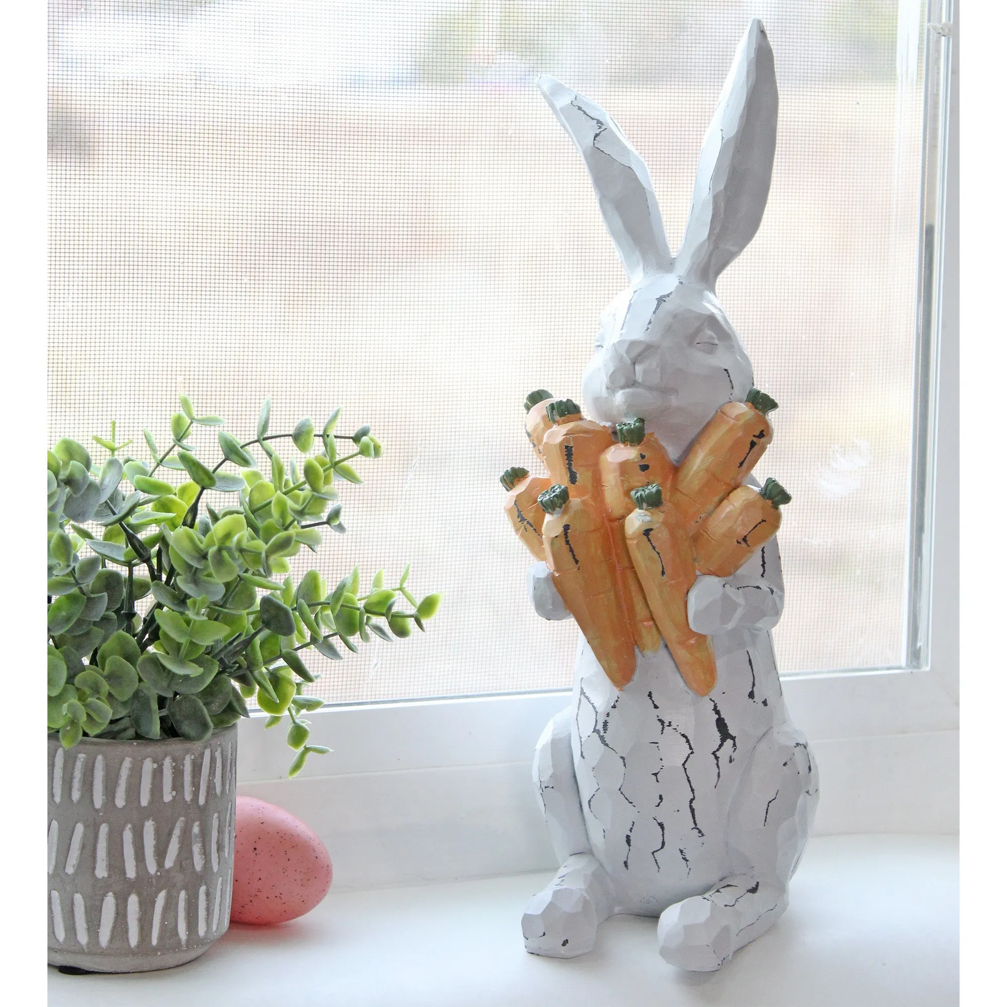 Rabbit Statue with Carrots (13-Inches, Case of 12)