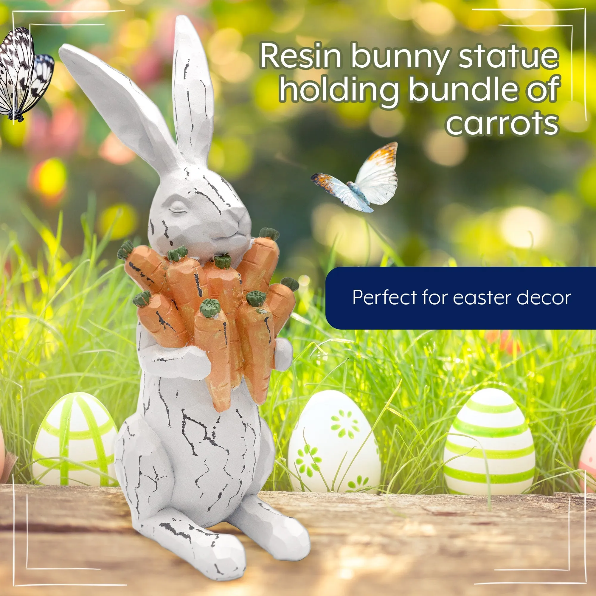 Rabbit Statue with Carrots (13-Inches, Case of 12)