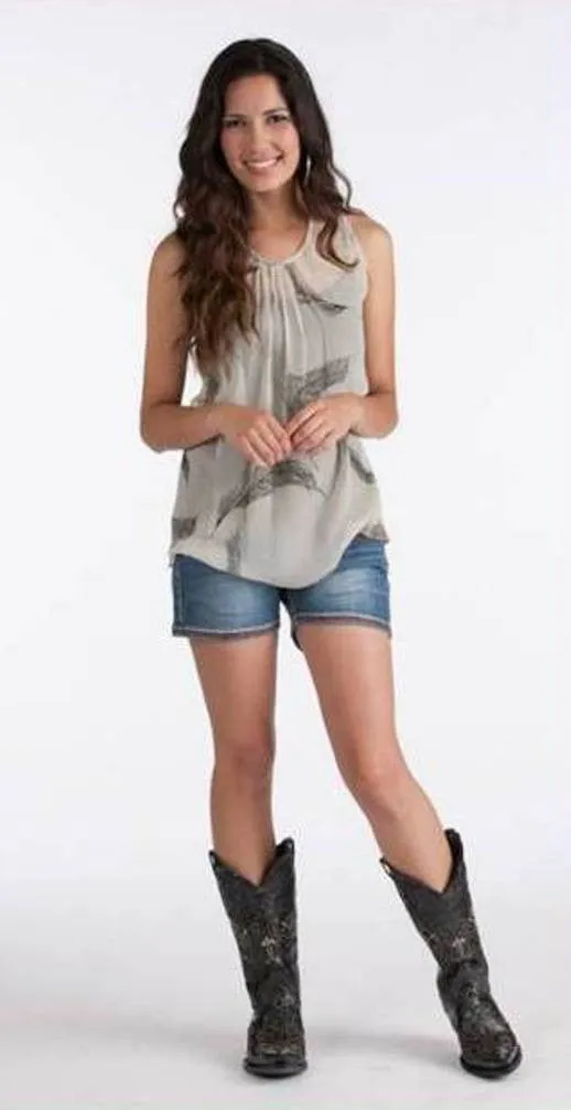Rancho Estancia Vi Feather Chiffon and Crochet Western Cowgirl Top