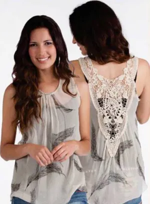 Rancho Estancia Vi Feather Chiffon and Crochet Western Cowgirl Top
