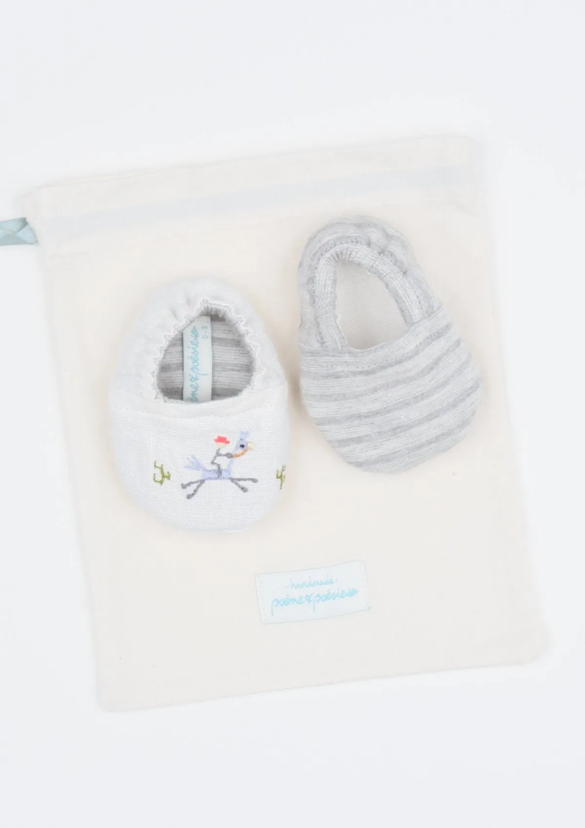 Reversible Cowboy Bootie, White and Grey Stripe