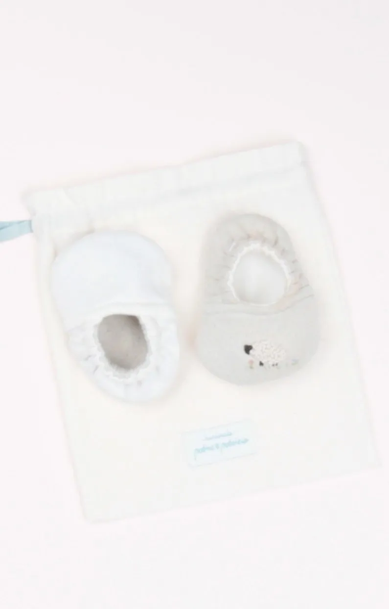 Reversible Fluffy Sheep Booties, Dove Grey