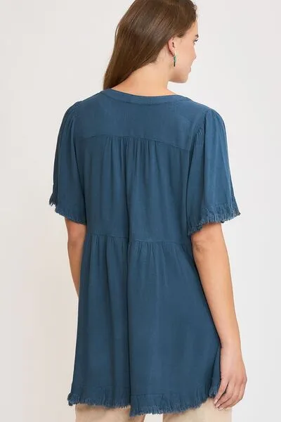 Rock On Baby Raw Hem Babydoll Linen Top