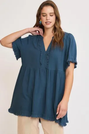 Rock On Baby Raw Hem Babydoll Linen Top