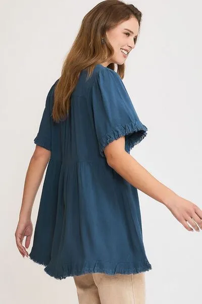 Rock On Baby Raw Hem Babydoll Linen Top