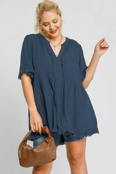 Rock On Baby Raw Hem Babydoll Linen Top