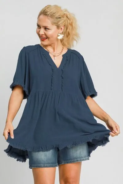 Rock On Baby Raw Hem Babydoll Linen Top