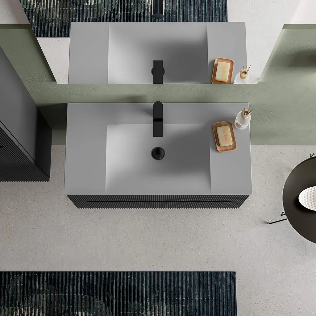 Runway 2 Drawers Bathroom Vanity with Solid Surface Matte Grey without Faucet Hole - Wall Mount - 36" Mdf/Matt Warm Grey