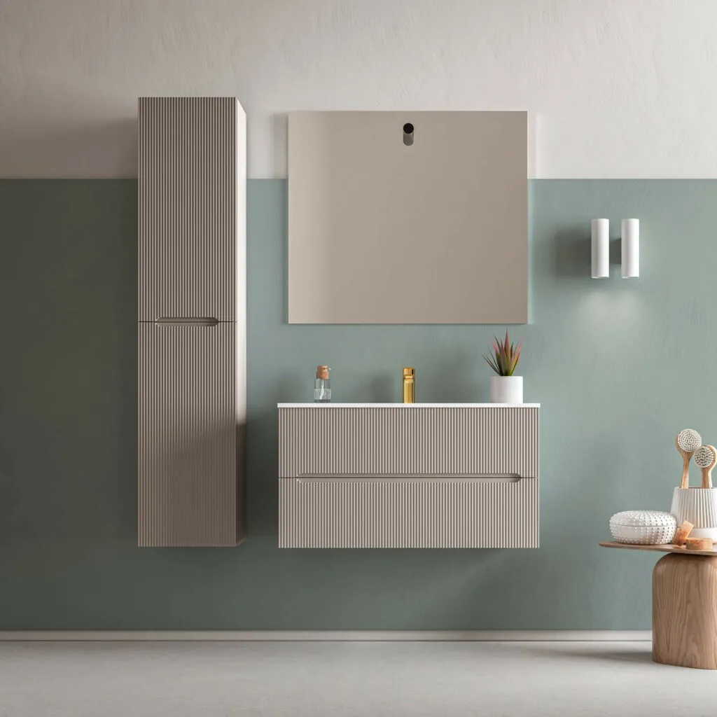 Runway 2 Drawers Bathroom Vanity with Solid Surface Matte Grey without Faucet Hole - Wall Mount - 36" Mdf/Matt Warm Grey
