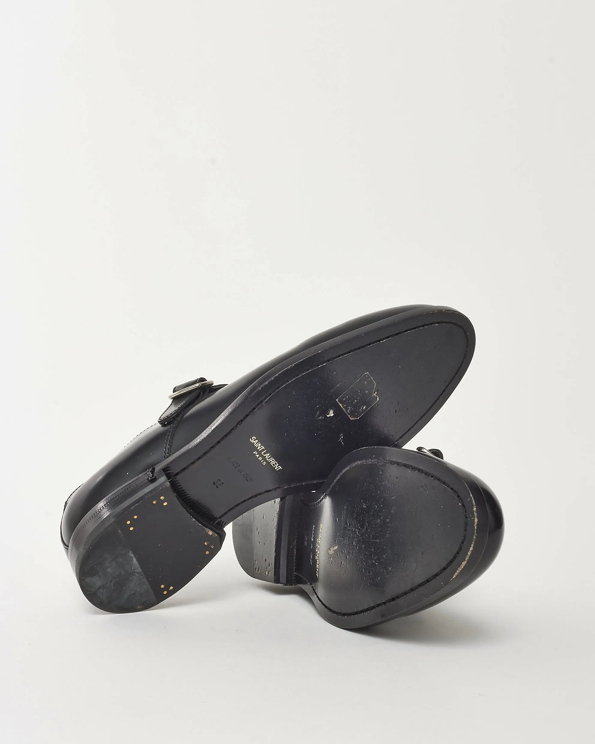 Saint Laurent Black Leather Dylan Buckle Monk Oxford Shoes - 38